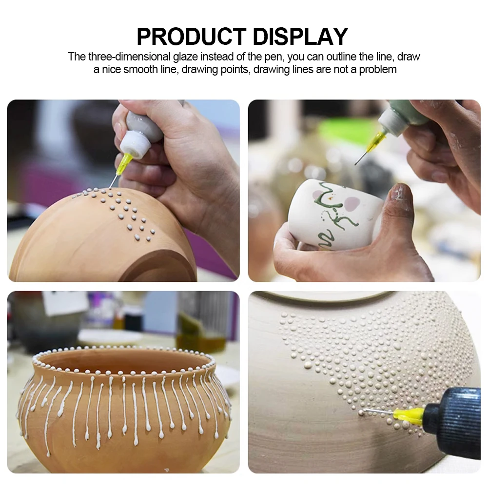 50ml DIY Ceramic Glaze Texture Coloring Line Tool Jam Painting Tool Squeeze Bottle with Nozzle Set Pottery Mud Painting Bottle