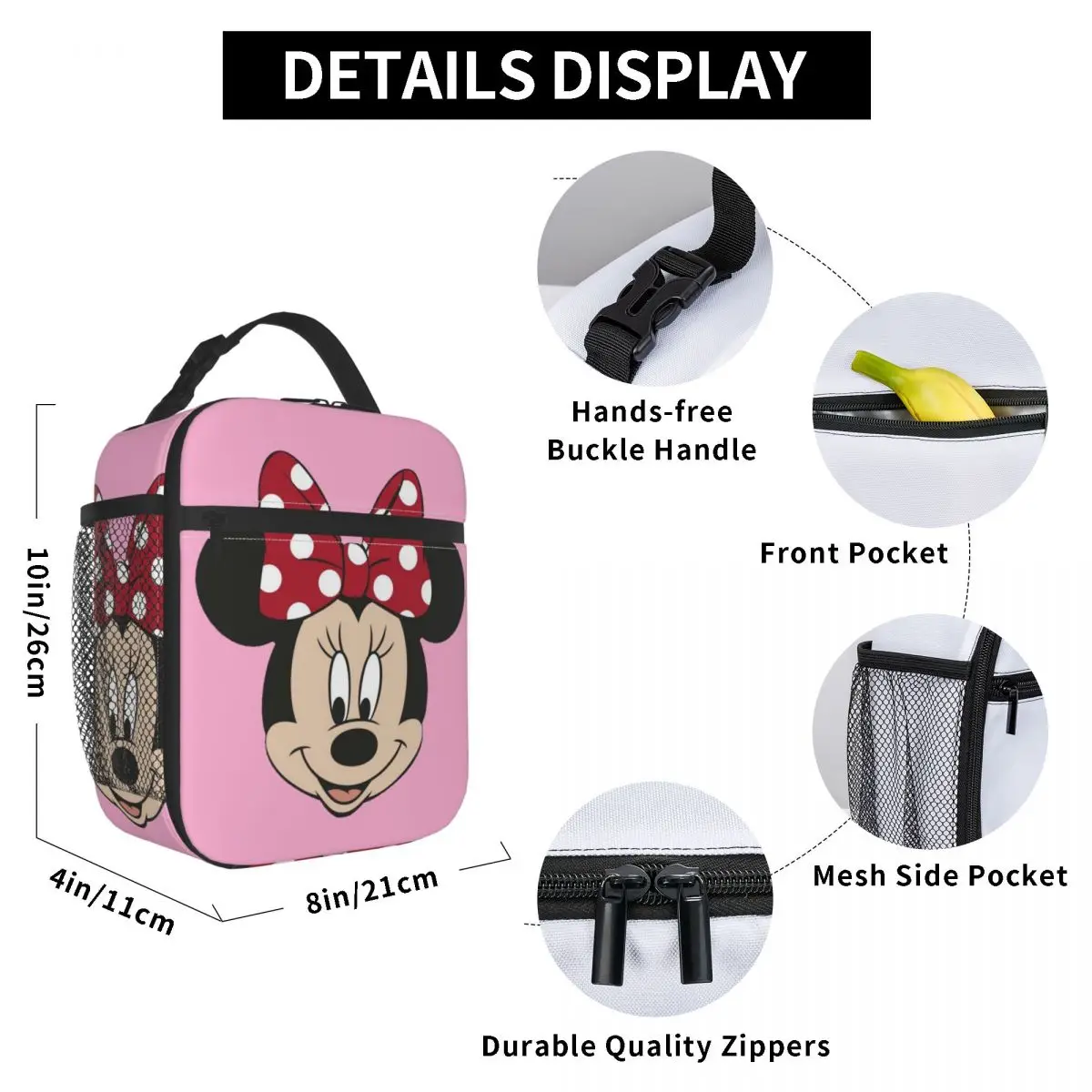 Custom Mickey Mouse Portable Lunch Box Women Multifunction Thermal Cooler Food Insulated Lunch Bag School Children Student