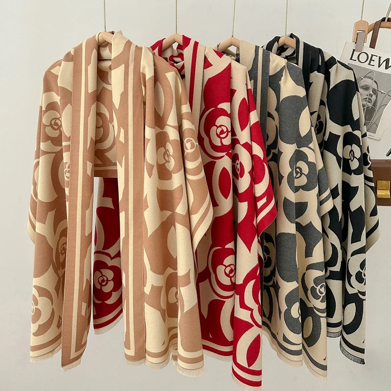 Luxury Brand Cashmere Women Floral Scarf Winter Warm Shawl and Wrap Bandana Pashmina Female Foulard Square Thick Blanket Poncho