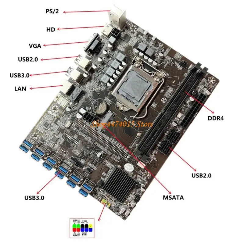 K1AA Mineração B250C BTC CPU Placa-mãe PCI-E Slots DDR4 Memória para CPU LGA 1151
