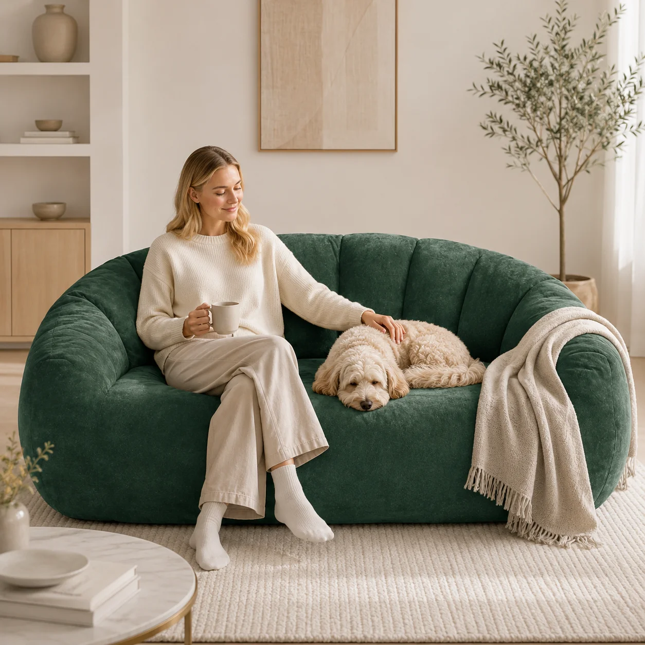 2-Seater Sparkling Plush Bean Bag Sofa, High Density Foam Filled Large Lazy Floor Couch