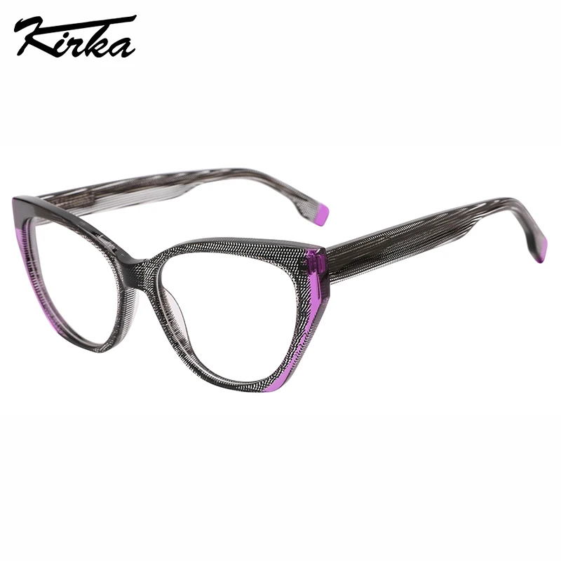 Kirka Female Acetate Cat Eye Dotted Marble Laminating Frames Fashionable Wide Temples Optical Prescription Eyeglasses WD4254