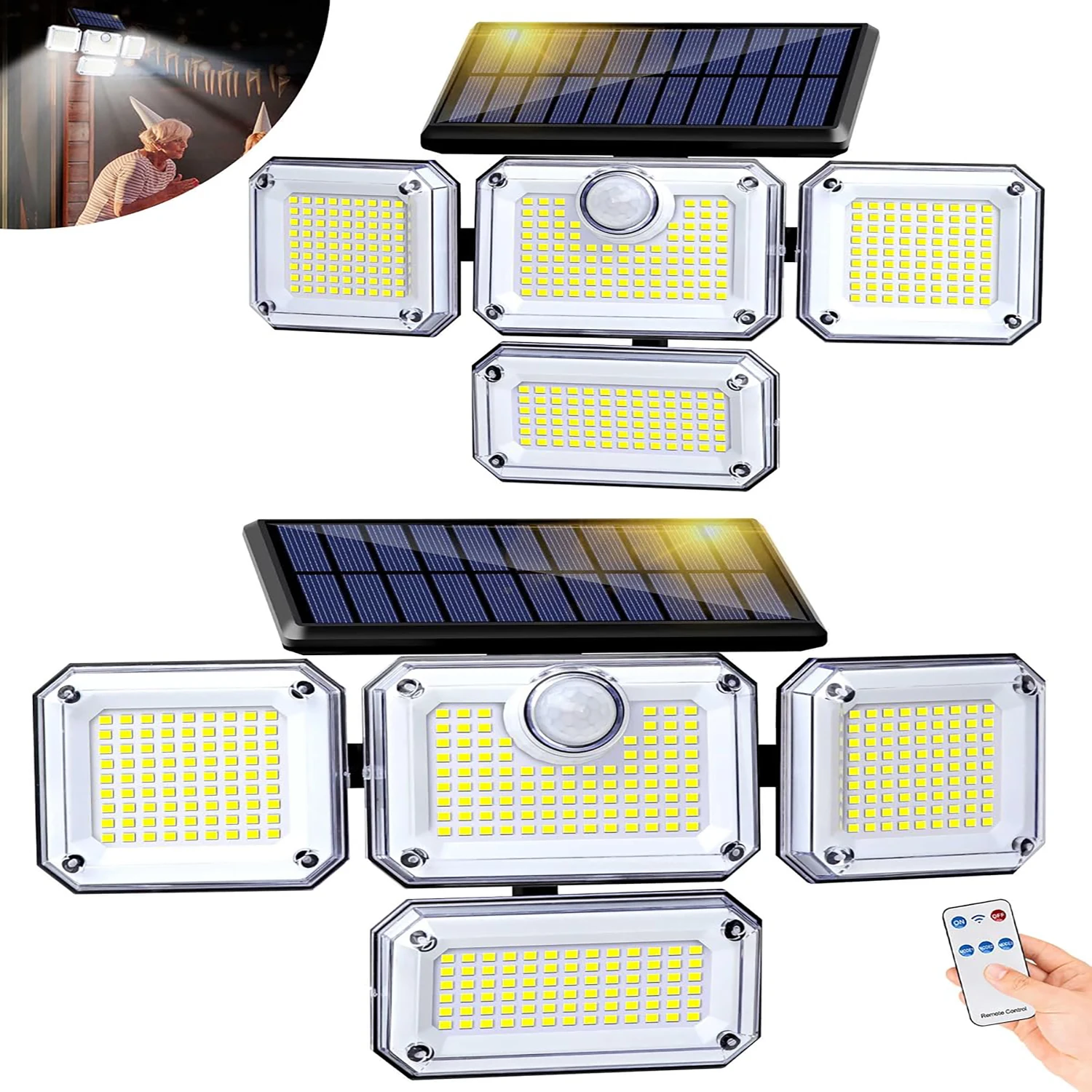 1 PACK Outdoor Motion Sensor Lamp, 4-Head Solar Power Light, 333 LED Solar Light, Flood Lights ,3000 Lumens,270° Lighting  Range