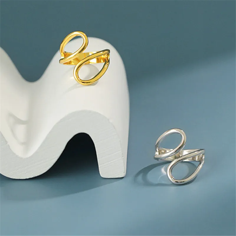 Geometric Hollow Ellipse Cross Line Ring Female Drop-shaped Minimalist Smooth Creative Accessories