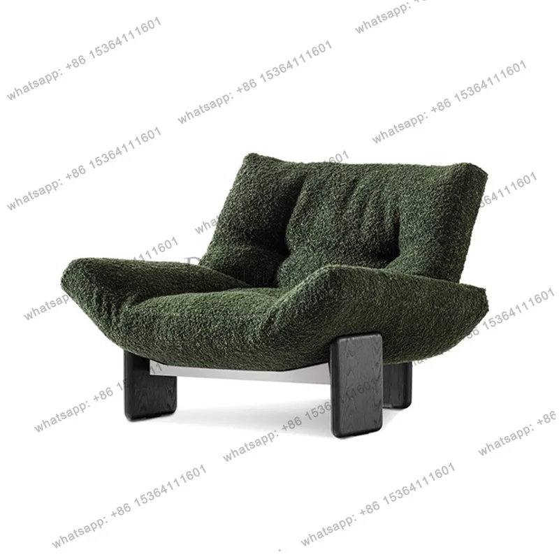 

Cotton and linen single sofa chair living room balcony lambswool soft and comfortable designer solid wood single chair