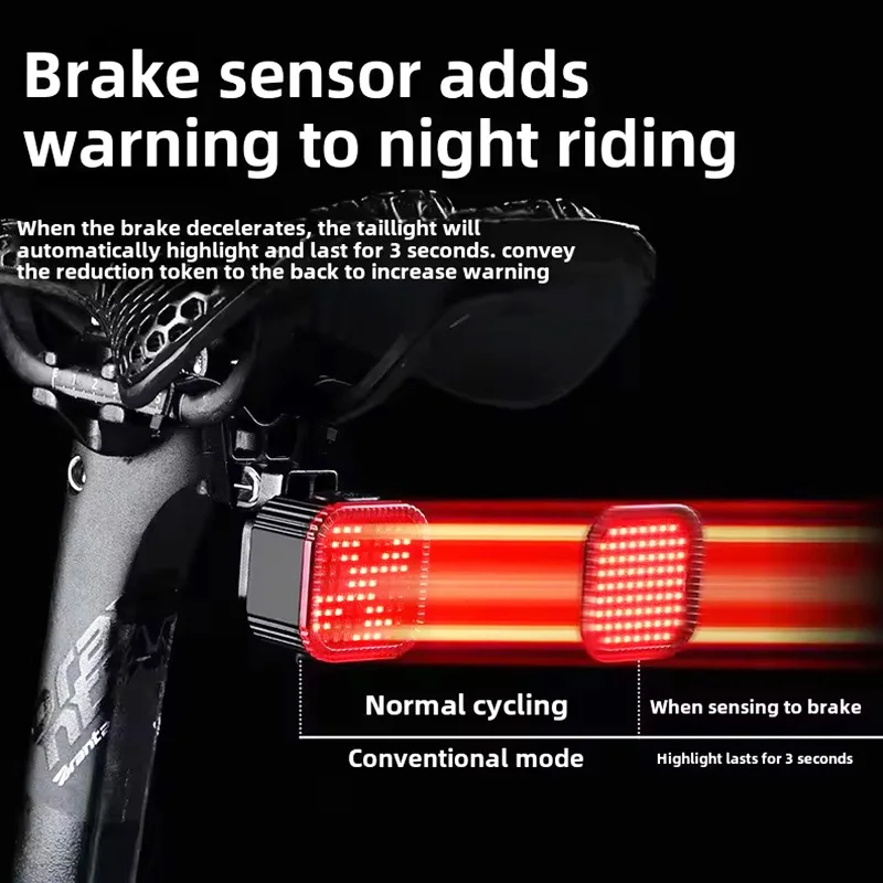 ضوء خلفي للدراجة الذكية، ضوء استشعار الفرامل عالي السطوع من النوع C قابل لإعادة الشحن، مقاوم للماء IPX6، ضوء أمان تحذيري LED #5