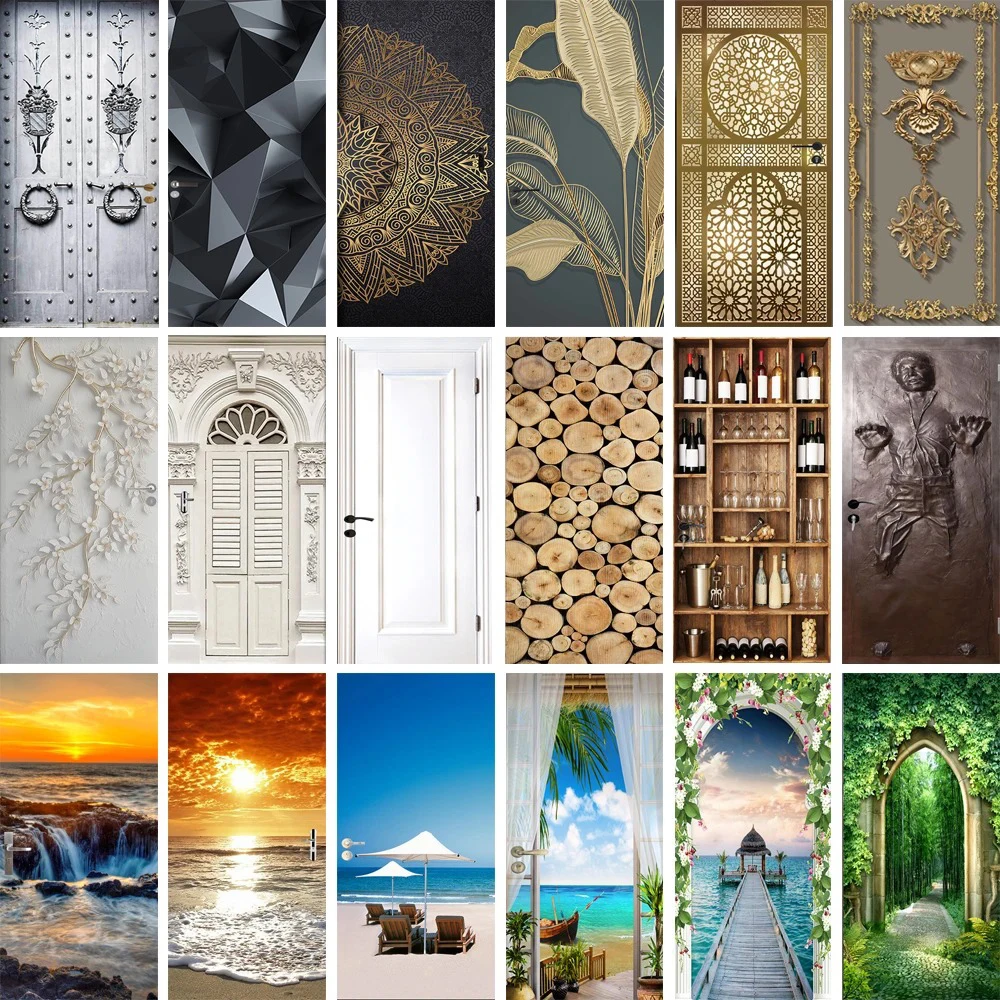 

Multi Style 3D Door Stickers Self Adhesive PVC Poster for Whole Door Cover Sticker Apartment Home Door Fridge Art Mural Decor