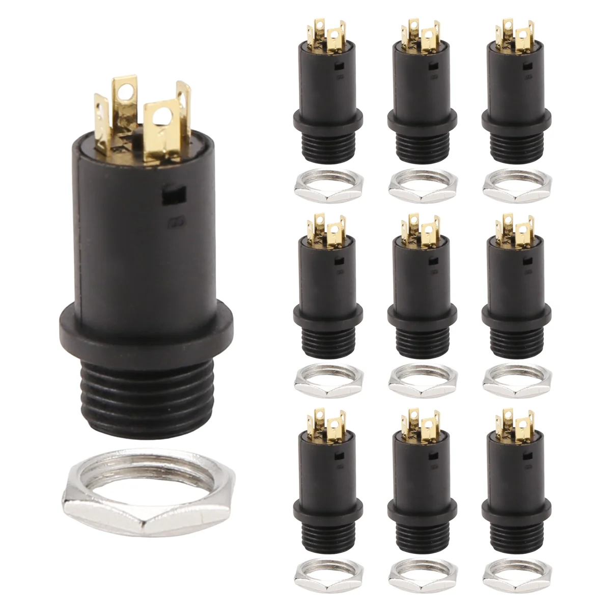 10PCS 3.5MM Mini Stereo Female Panel Mount Headphone Jack Solder, Black 4 Conductor