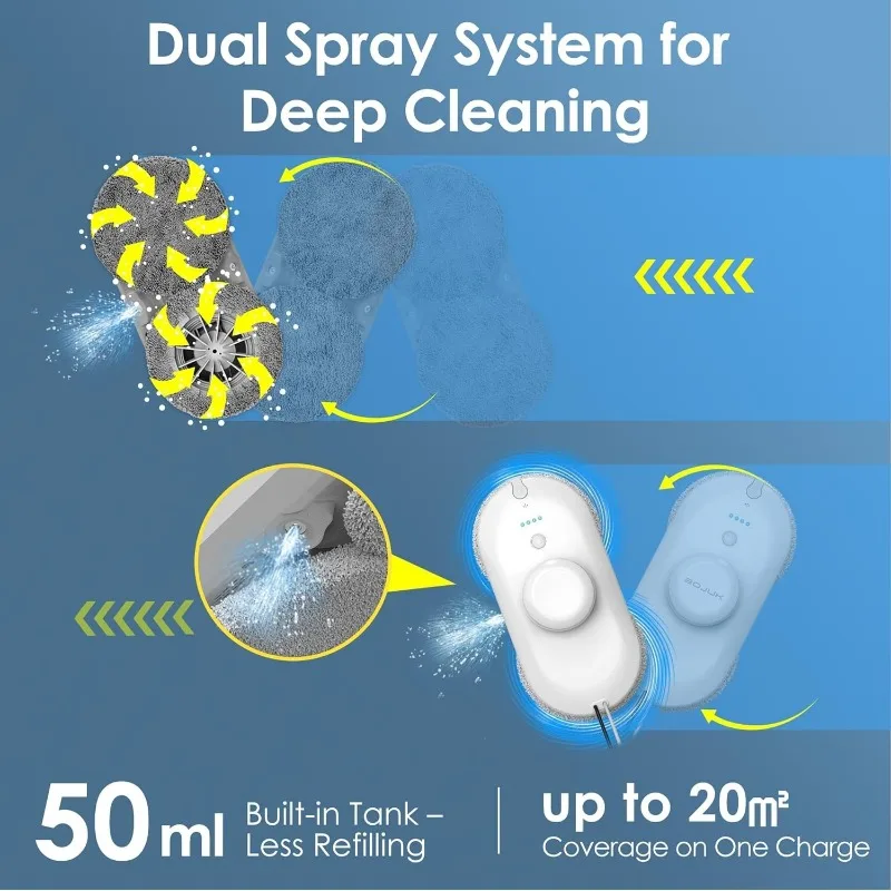 Window Cleaning Robot Suction Dual Spray Path Planning Wet and Dry Glass Cleaner with Edge Detection and Anti-Drop Protection