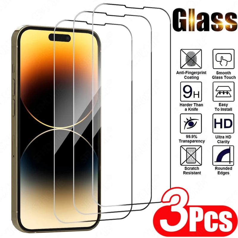 3 Stück High-Definition-Displayschutzfolien Vollständige Abdeckung für iPhone 11 12 13 14 15 16 Pro Max 14 15 16 Plus gehärtetes Glas