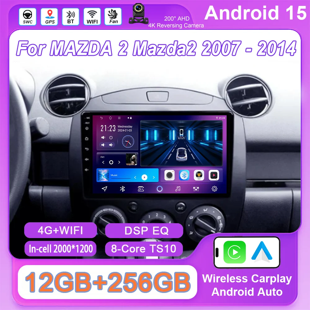 Android 15 para mazda 2 mazda2 2007-2014 android rádio do carro auto estéreo multimidia player navegação gps 4g carplay android auto