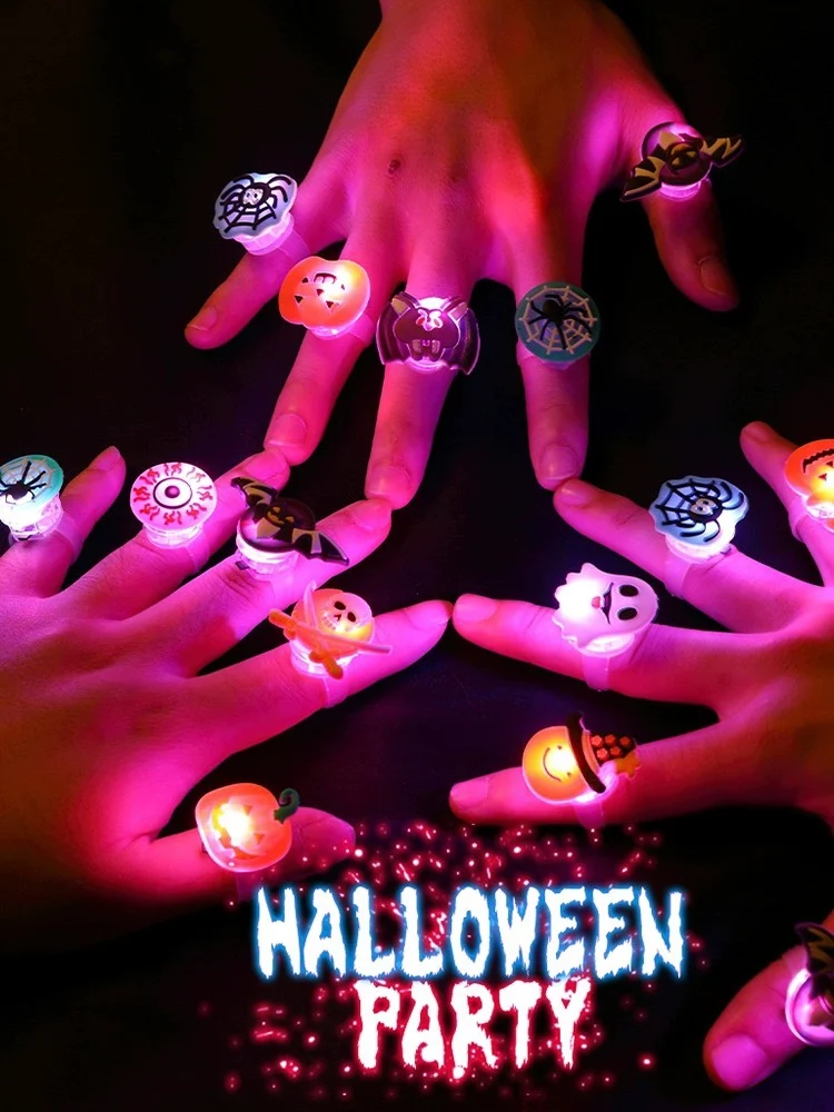 LED Light Halloween Ring Glowing Pumpkin Ghost Skull Rings Child Kids Gift Halloween Party Decoration for Horror Props Supplies