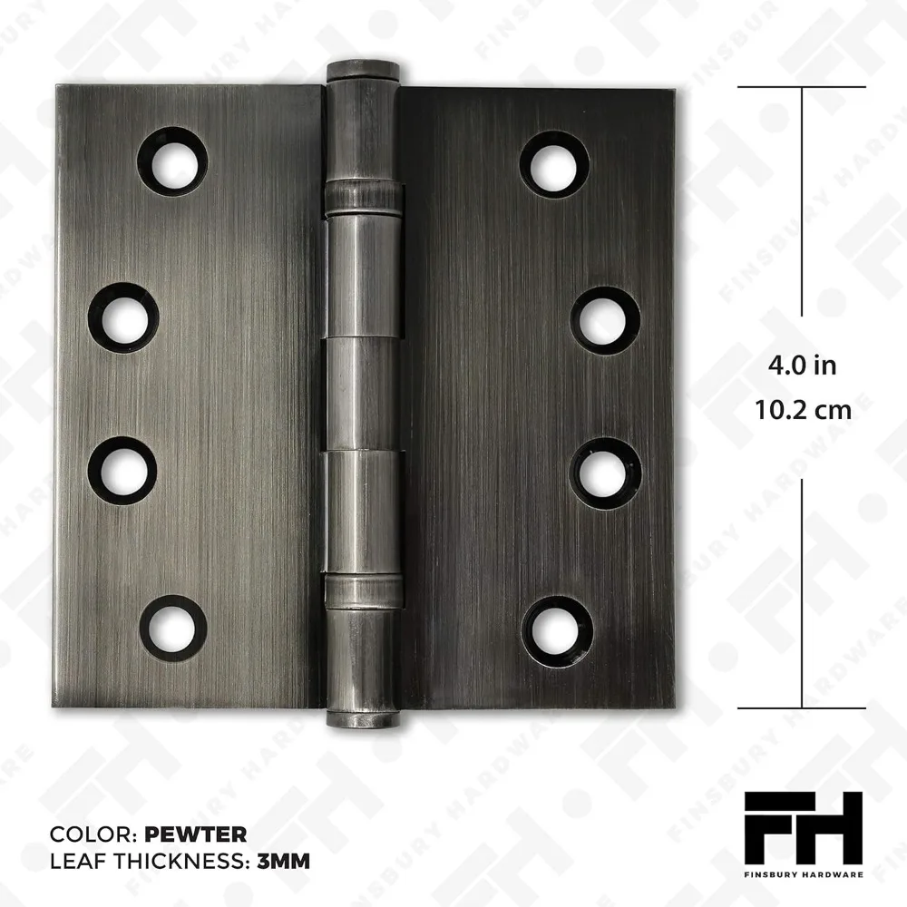 頑丈な真鍮製ボールベアリングヒンジ、4x4インチ、6個セット、磨きピューター仕上げ、長持ちするドア金具