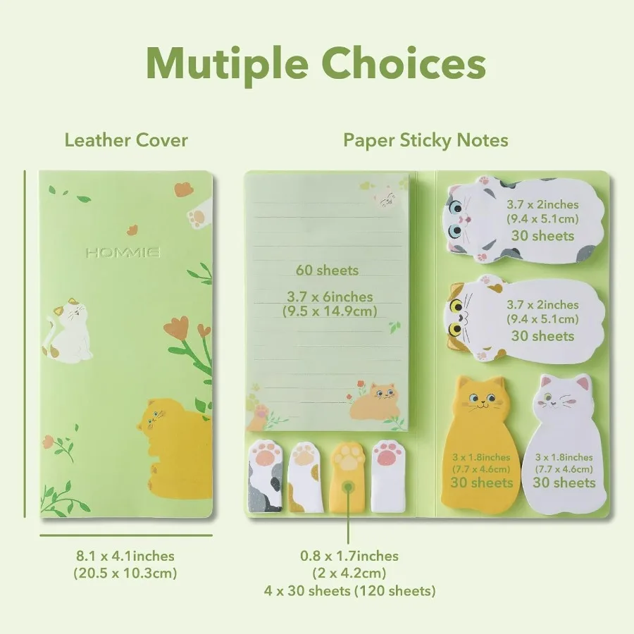 Cute CatThemed Sticky Notes Set with Animal Divider Tabs for Creative Writing and Organization Ideal for Office and School Use