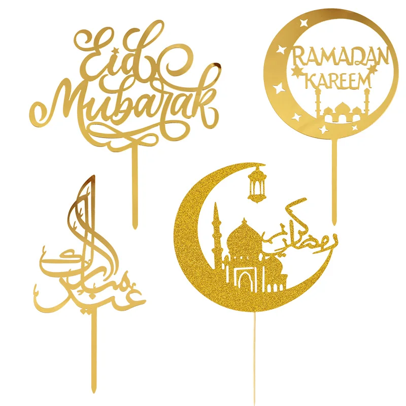 Goldene Eid Mubarak Kuchendekoration Schloss Mond Cupcake-Topper für Ramadan Islamisches Muslimisches Festival Party Kuchen DIY Dekoration