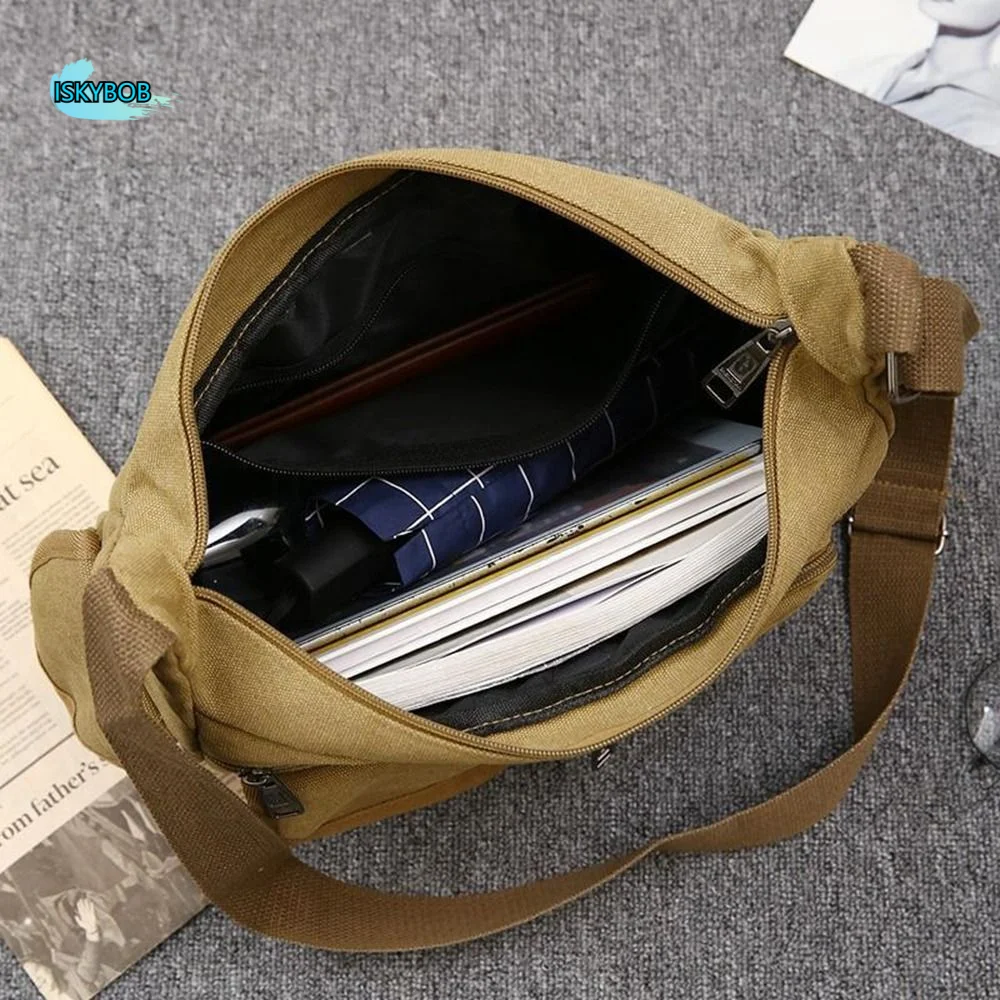 

Мужские сумки-мессенджеры в корейском стиле, многофункциональная холщовая сумка через плечо большой вместимости, универсальная сумка с карманом, простая квадратная сумка для мужчин