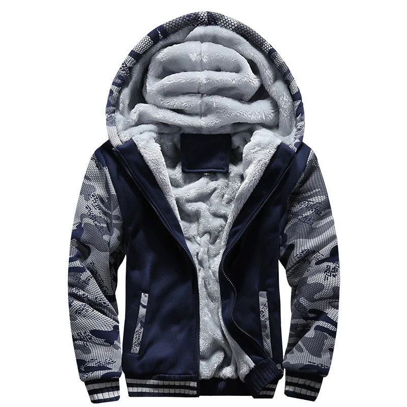 Men\'s Fashion Winter Camouflage Hooded Sweatshirts Cardigan Man Plush Thickened Warm Hoodies Jackets Coats