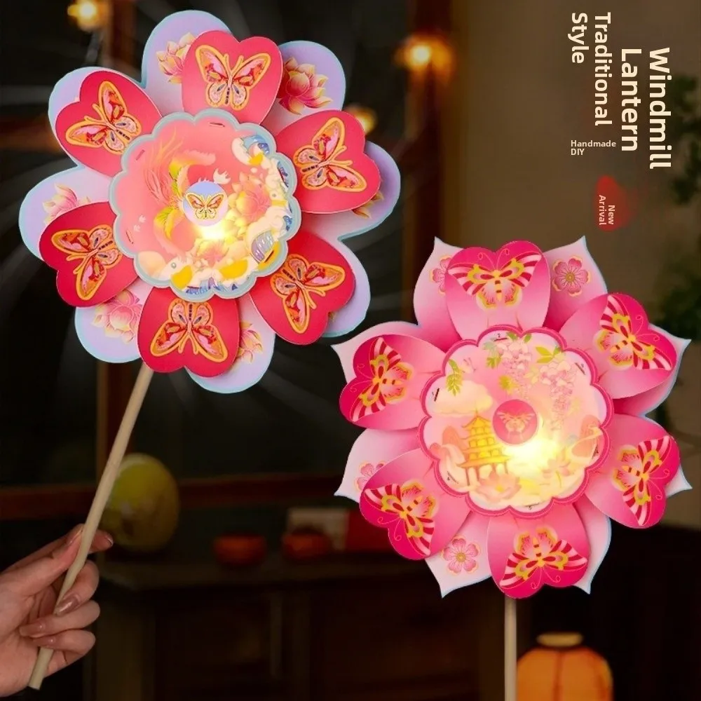 

Handmade Rotating Windmill Lantern Spinning Windmill DIY Material Package Mid Autumn Festival Lantern DIY Handheld Light up