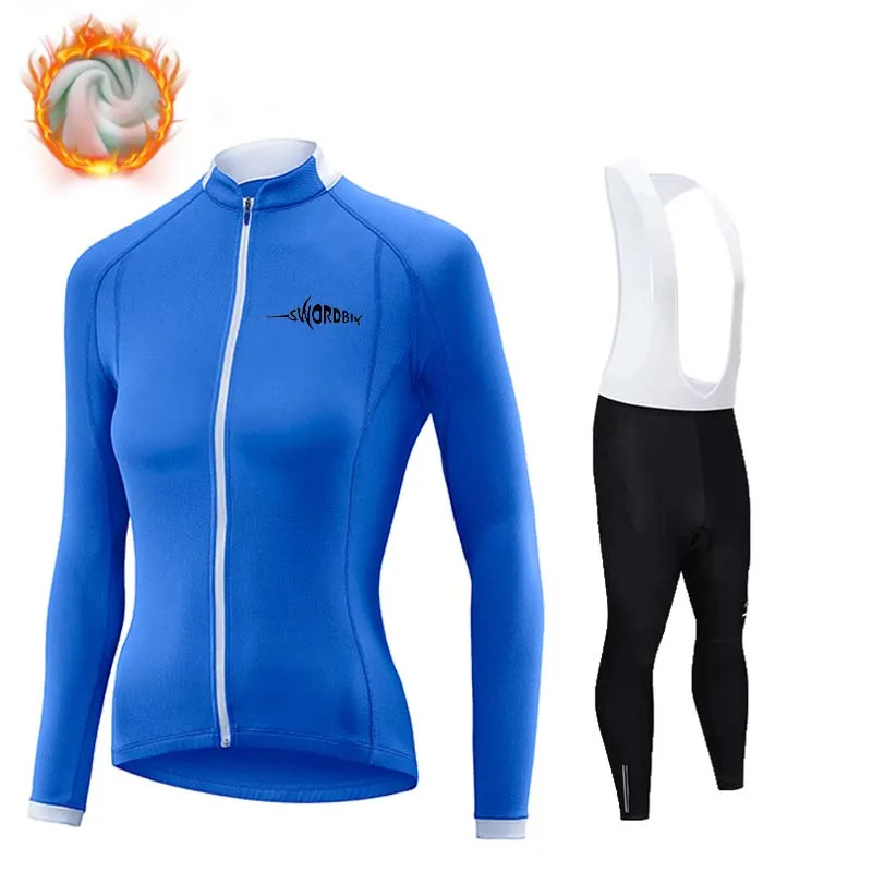 Winter Thermal Cycling Jersey Set for Women, Long Sleeve Bicycle Clothing, MTB Bike Wear, Maillot, Cycling Set, 2023