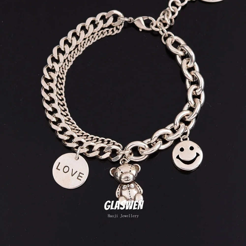 New Arrival Sweet Bear Animal Design 925 Sterling Silver Female Charm Bracelet Jewelry Promotion For Girlfriend Birthday Gifts