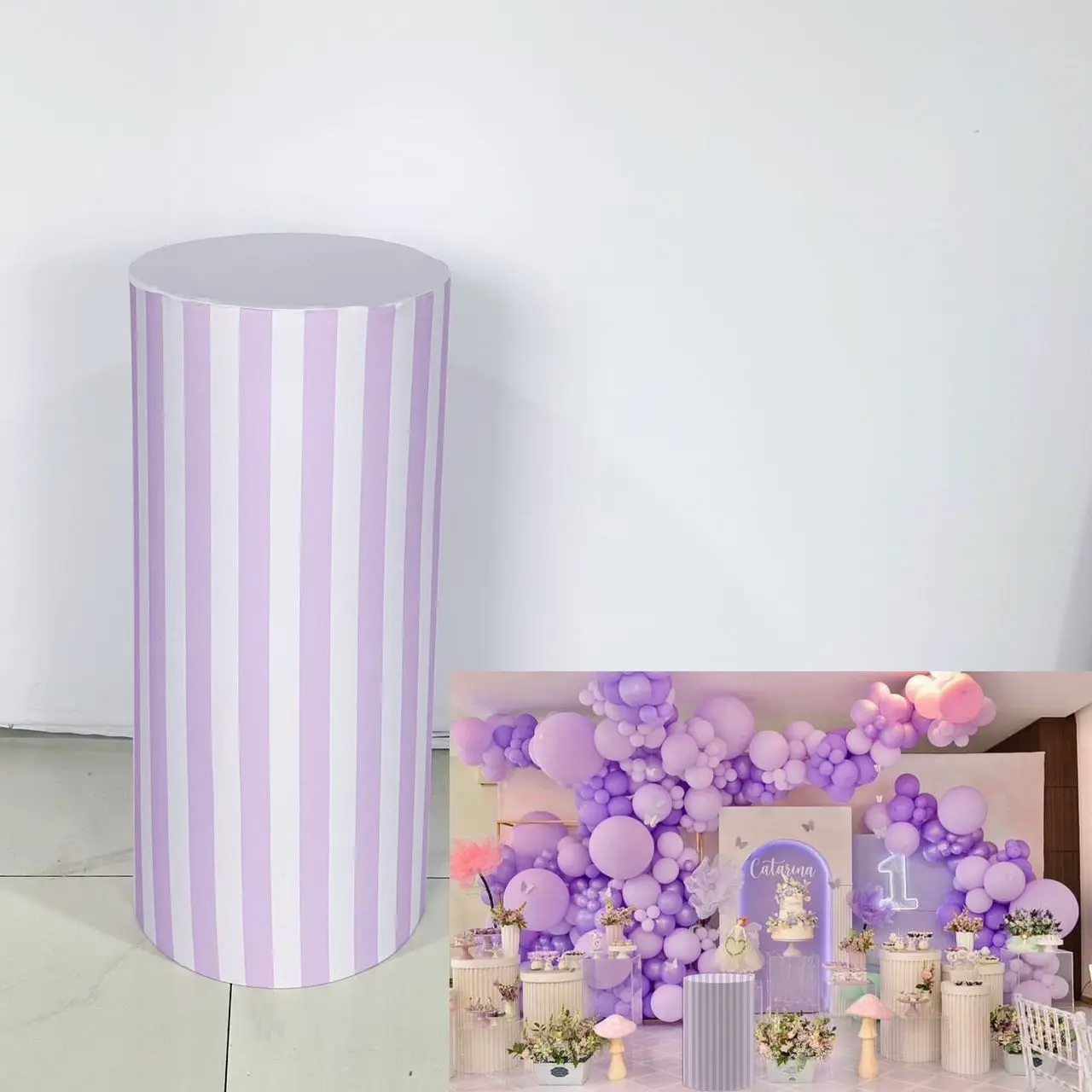 紫色と白のストライプのシリンダーカバー,装飾アクセサリー,誕生日,結婚式,ベビーシャワー用
