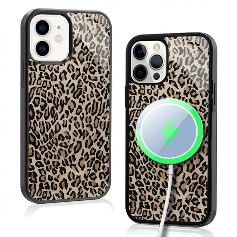 

Leopard Print Phone Case For IPhone 11 12 13 14 15 Plus Pro Max Mirror Acrylic Cover For Magsafe Wireless Charging