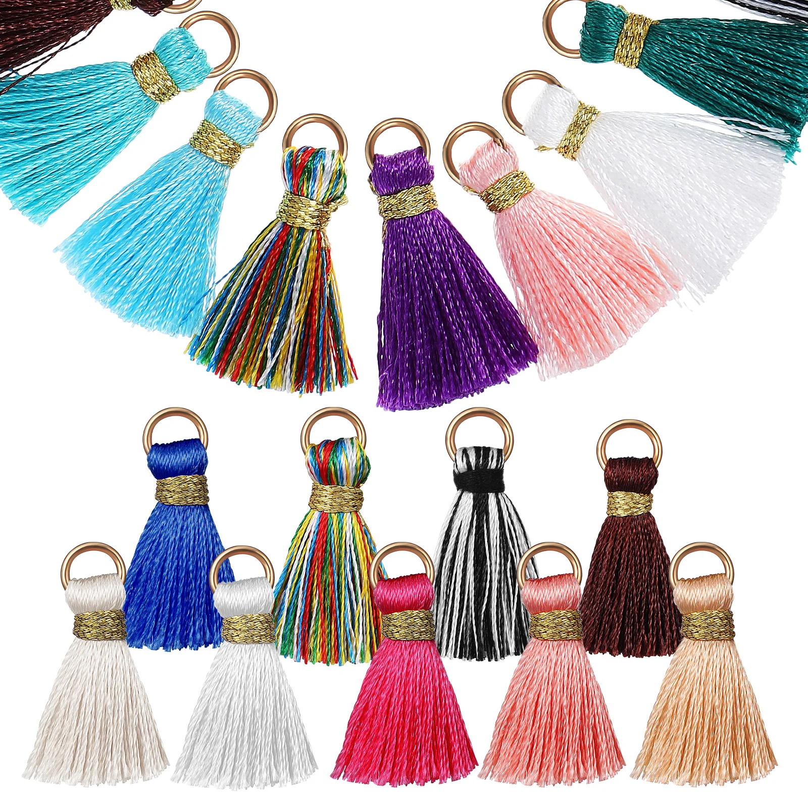 

50 Pcs Tassel Keychains Making Accessories Vibrant Colorful Pendants Circled Jewelry Rayon Small Craft Tassels