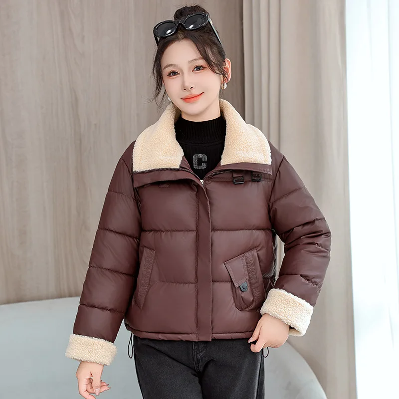 2025 nouveau vers le bas coton court rembourré veste femmes Parkas automne hiver épais revers manteaux femme noir vêtements d'extérieur décontractés vêtements