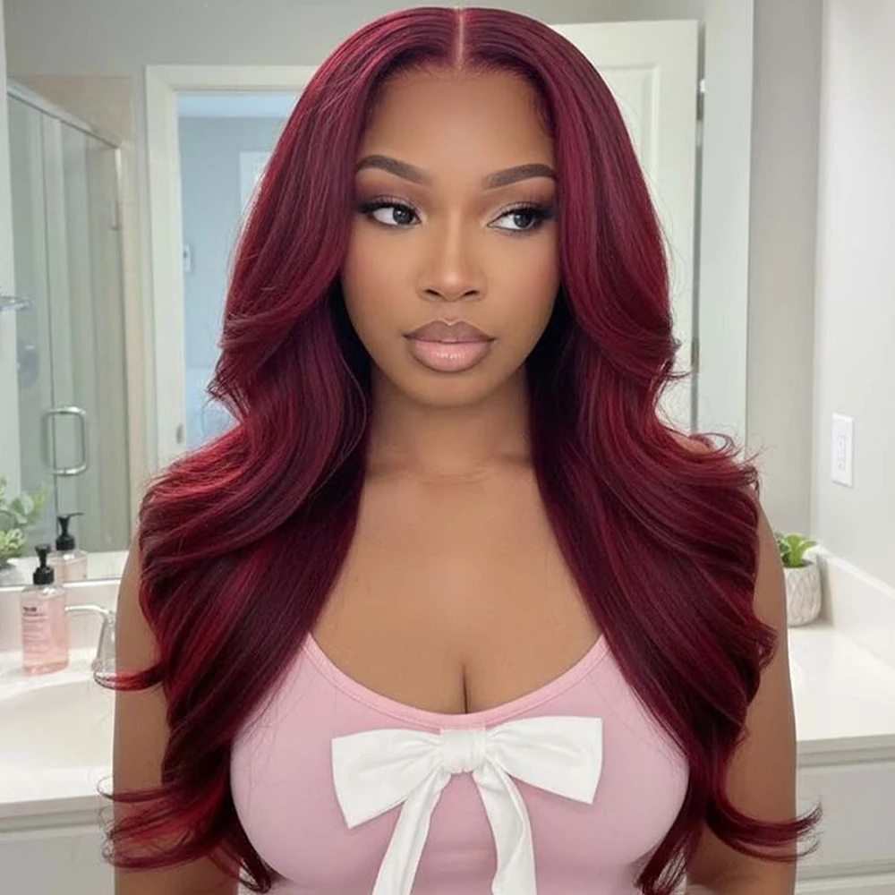 

Парик 99J Бургунди с HD-кружевной передней частью 13x4 и 13x6, волнистый, 100% натуральные волосы, предварительно прорезанный, окрашенный, для женщин