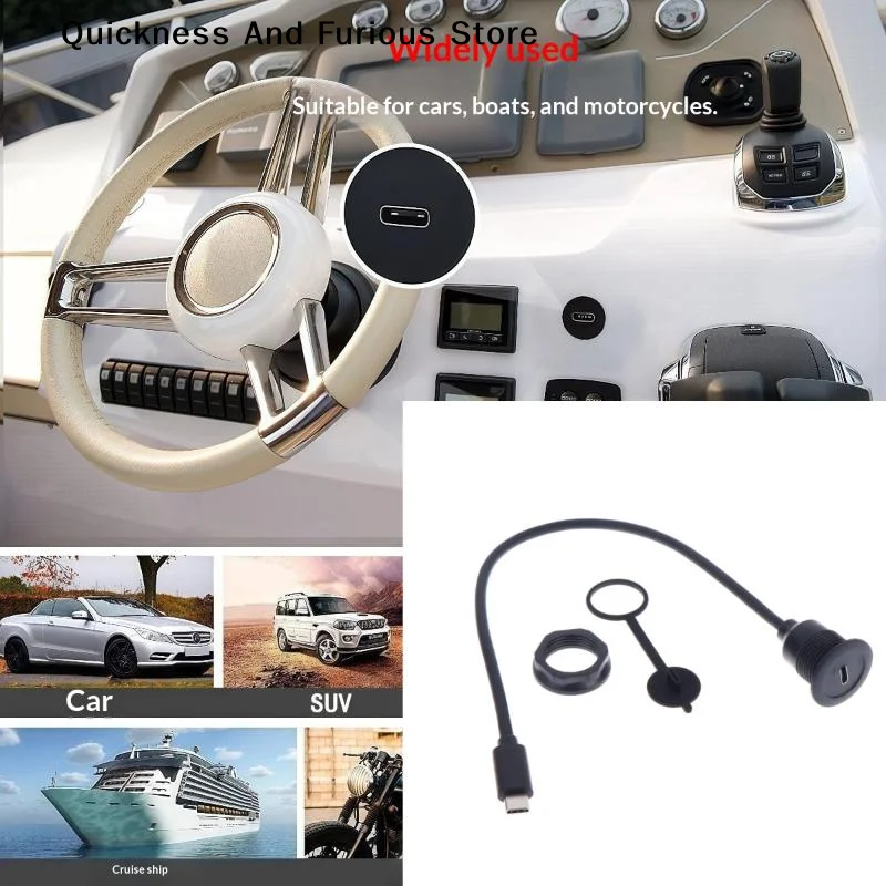 【MO】Round Panel Mount Type-C Cable For Car Truck Trailer Boat Motorcycle 10Gbps USB 3.1 Gen 2 Type-C Male To Female Cable