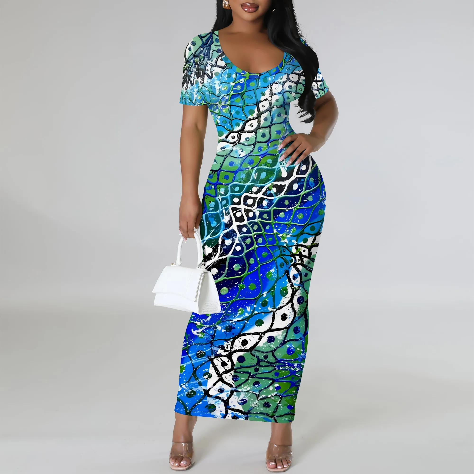 

Nupusa Abstract Print Dress for Women Standard Size Summer Casual Square Neck Short Sleeve Maxi Dress