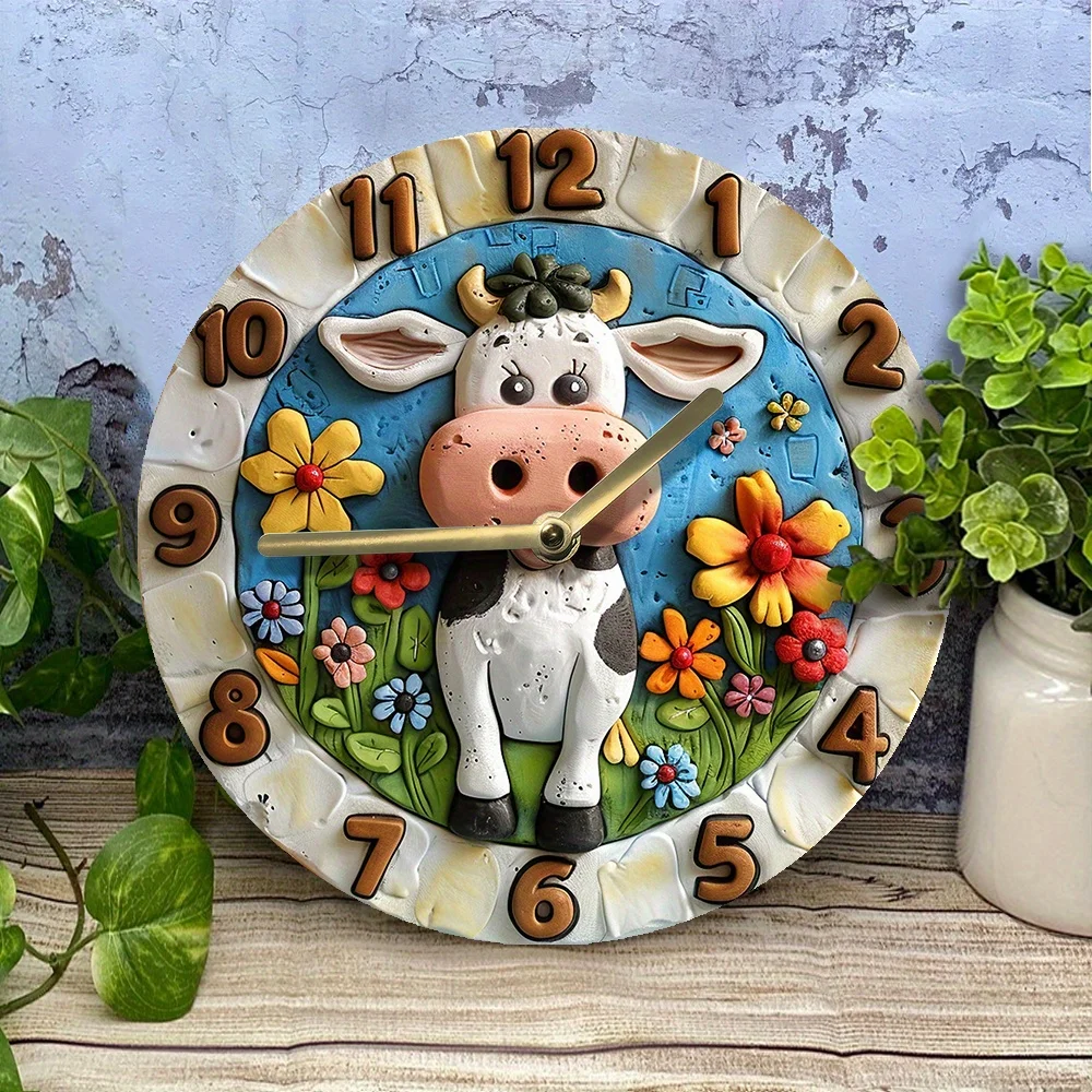 Silent Aluminum Wall Clock with 2D Cow Design - Perfect for Summer Kitchen & Vacation Decor Wall Clock Modern Design