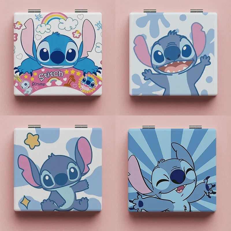 

Зеркало Disney Stitch для мальчиков и девочек, складное мини-портативное ручное зеркало в стиле аниме, милое студенческое детское квадратное двустороннее маленькое зеркало