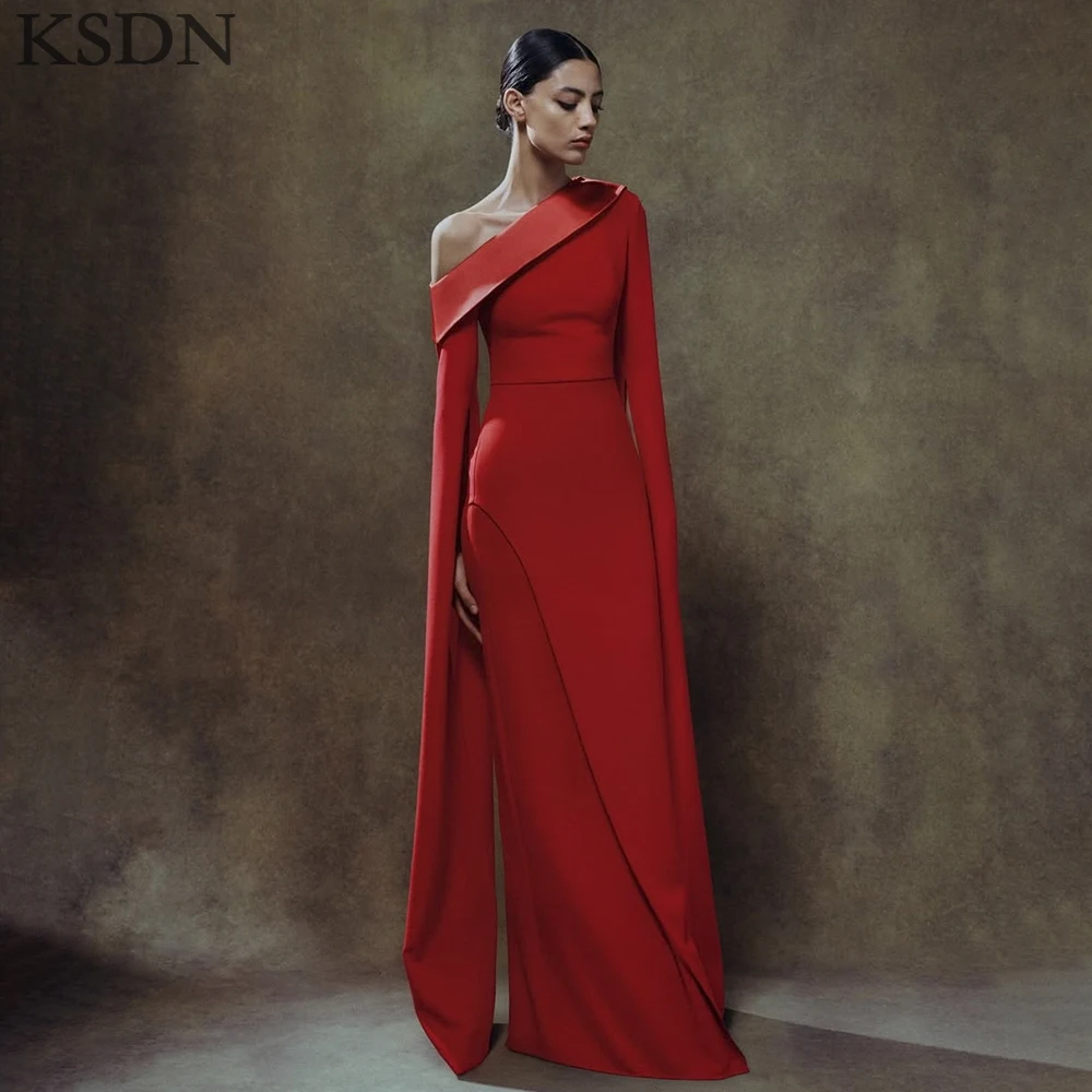 

KSDN Роскошные красные вечерние платья на одно плечо с длинным рукавом длиной до пола, платье со шлейфом, вечерние платья для выпускного вечера, Vestidos
