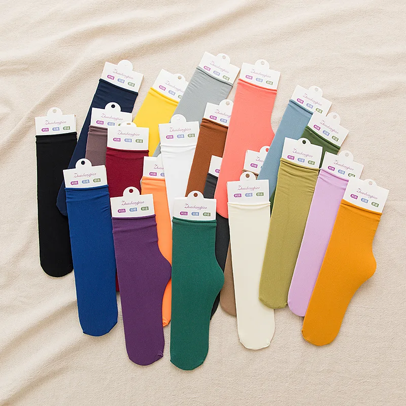 One Pair Women Summer Cute Socks Thin Loose Velvet Nylon Soft Breathable Long Socks Solid Color Casual Calcetines Mujer