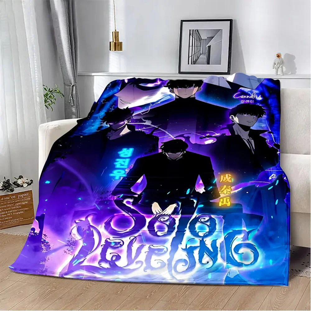 Fashion 3D Anime Blanket S-Solo L-Leveling Flannel Blanket Warm Comforter Camping Home Fluffy Soft Blankets Gift For Boys Girls