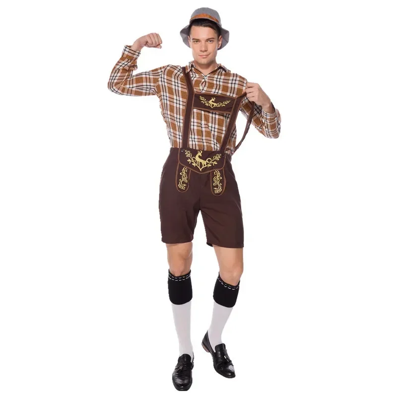 Niemcy Oktoberfest Suspender Lederhosen Shirt Hat Outfit Costume Bavaria Beer Festival Halloween Fancy Dress