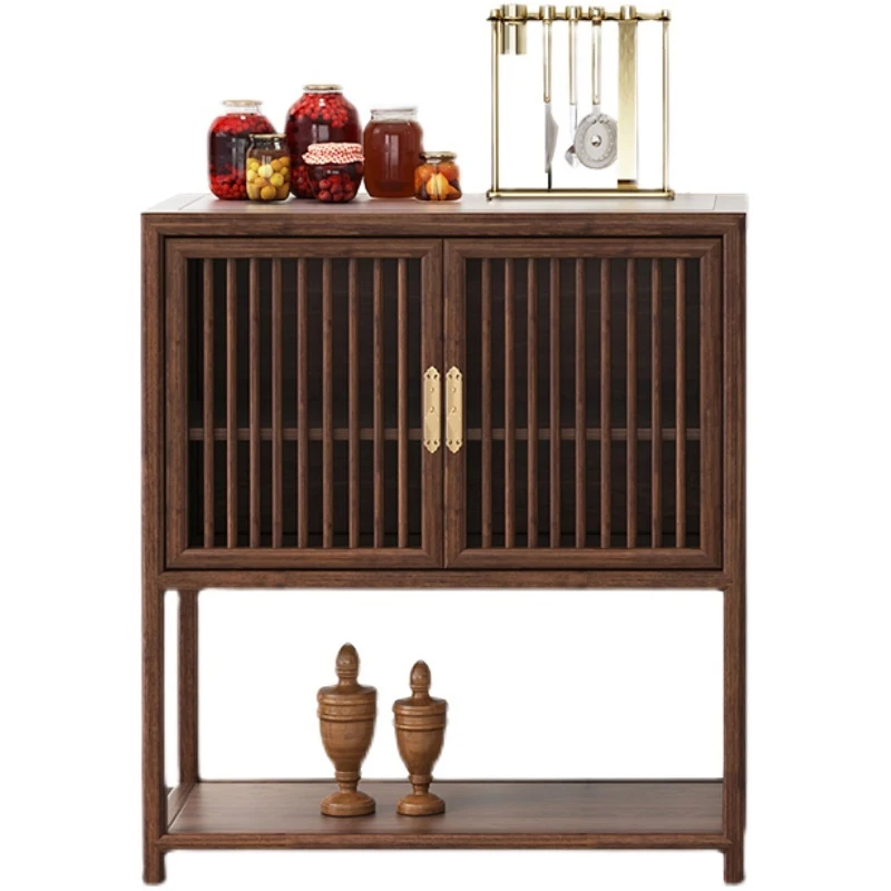 

New Chinese Zen black walnut side cabinet, living room ash wood against the wall, modern simple storage double door tea cabinet