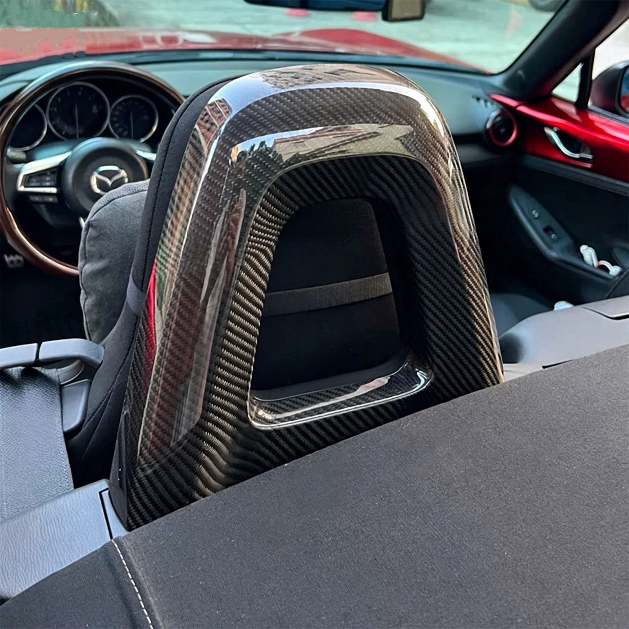 2PCS Real Carbon Fiber Roll Bar Seat Back Cover Trim For Mazda MX-5 ND 2016-2023  Interior Decoration Accessories