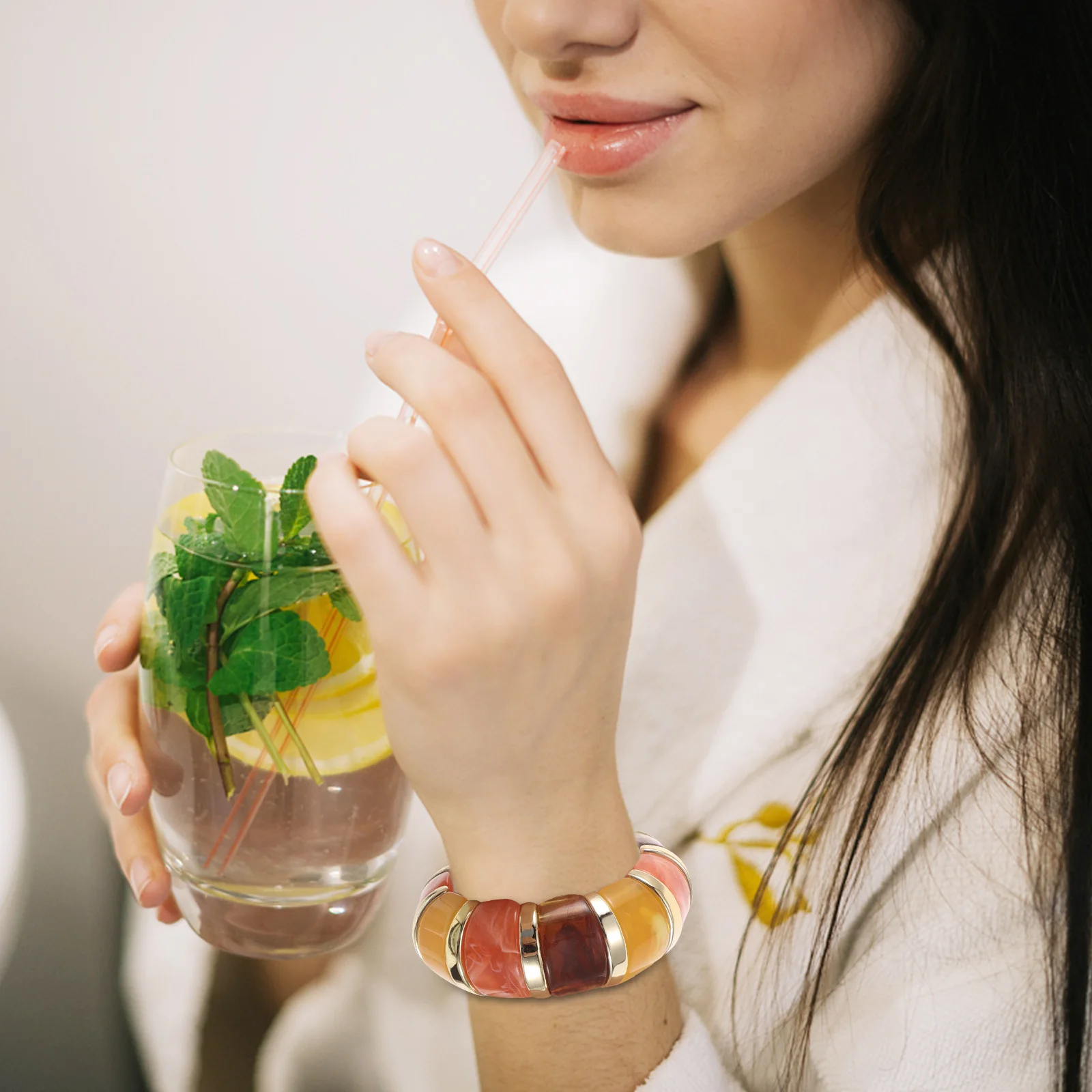 

3Pcs Fashion Bracelets Chunky Acrylic Bohemian Wide Stretch Elastic Wristbands Statement Cuff Jewelry for Women Festival