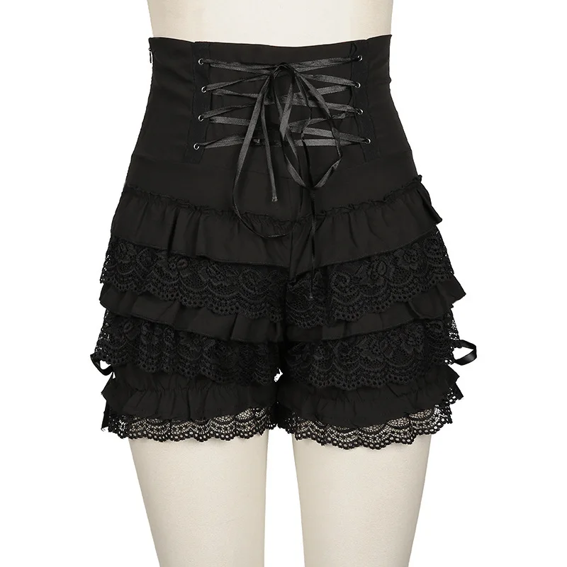 Black Victorian Gothic Steampunk Lolita Maid Ruffle Lace Pumpkin Pants Bloomers Shorts Cotton High Waist Shorts Pantaloons view 5
