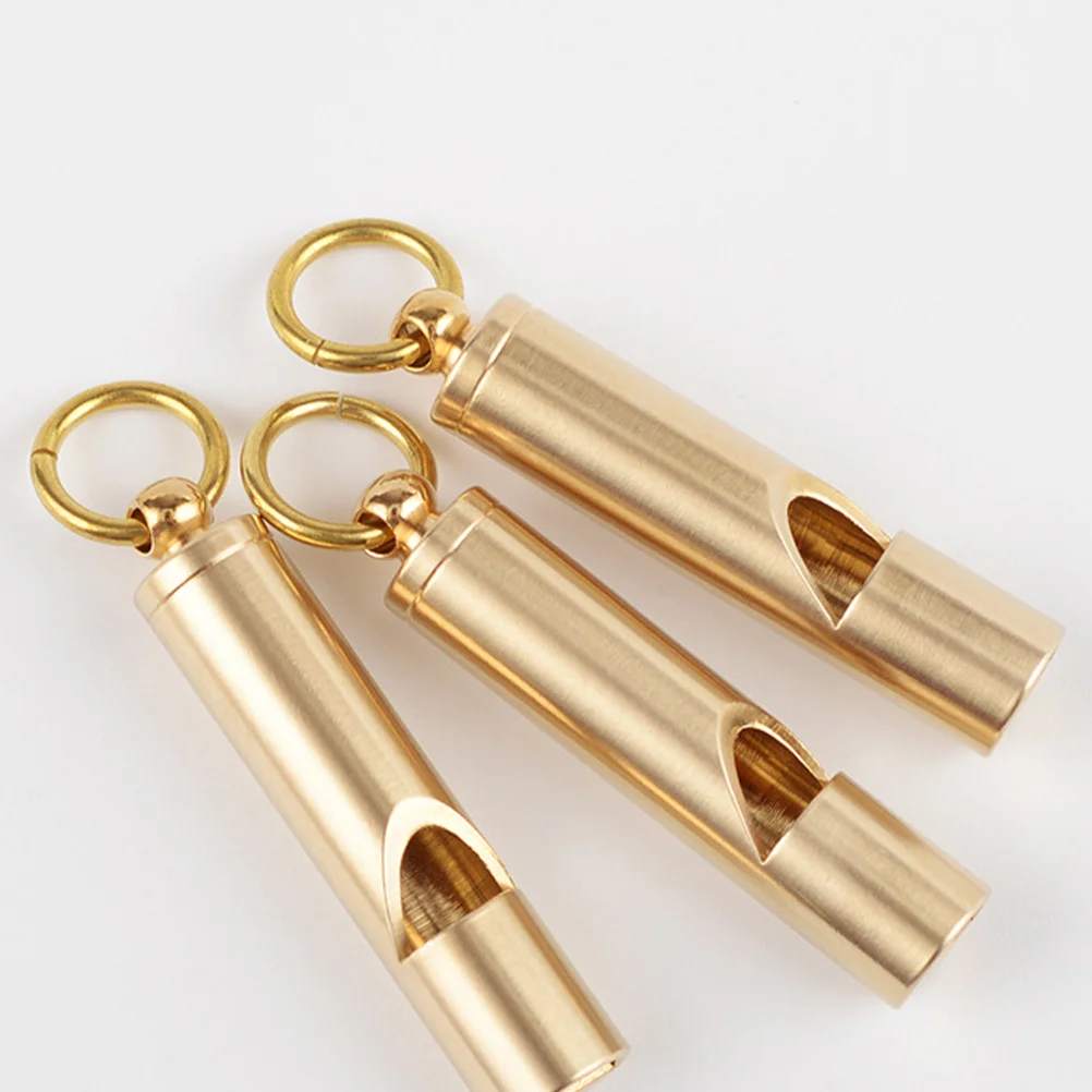 Sifflets en laiton pur, 3 pièces, porte-clés d'urgence de survie en plein air, pendentif, sifflet en cuivre fort pour randonnée Camping escalade