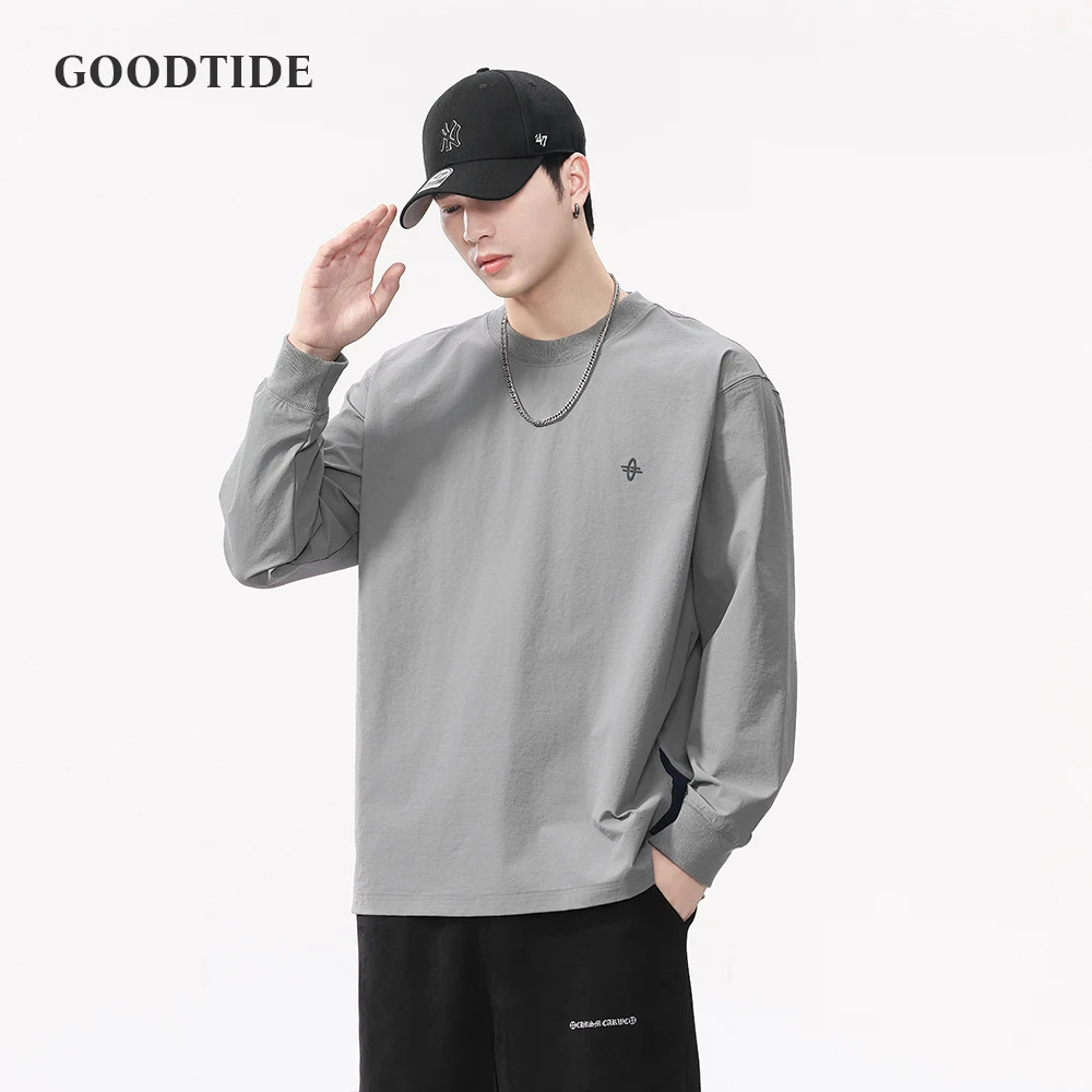 

Модная мужская футболка с длинными рукавами и вышитым узором, весна-осень 2022, новый свободный повседневный спортивный топ на открытом воздухе, пуловер