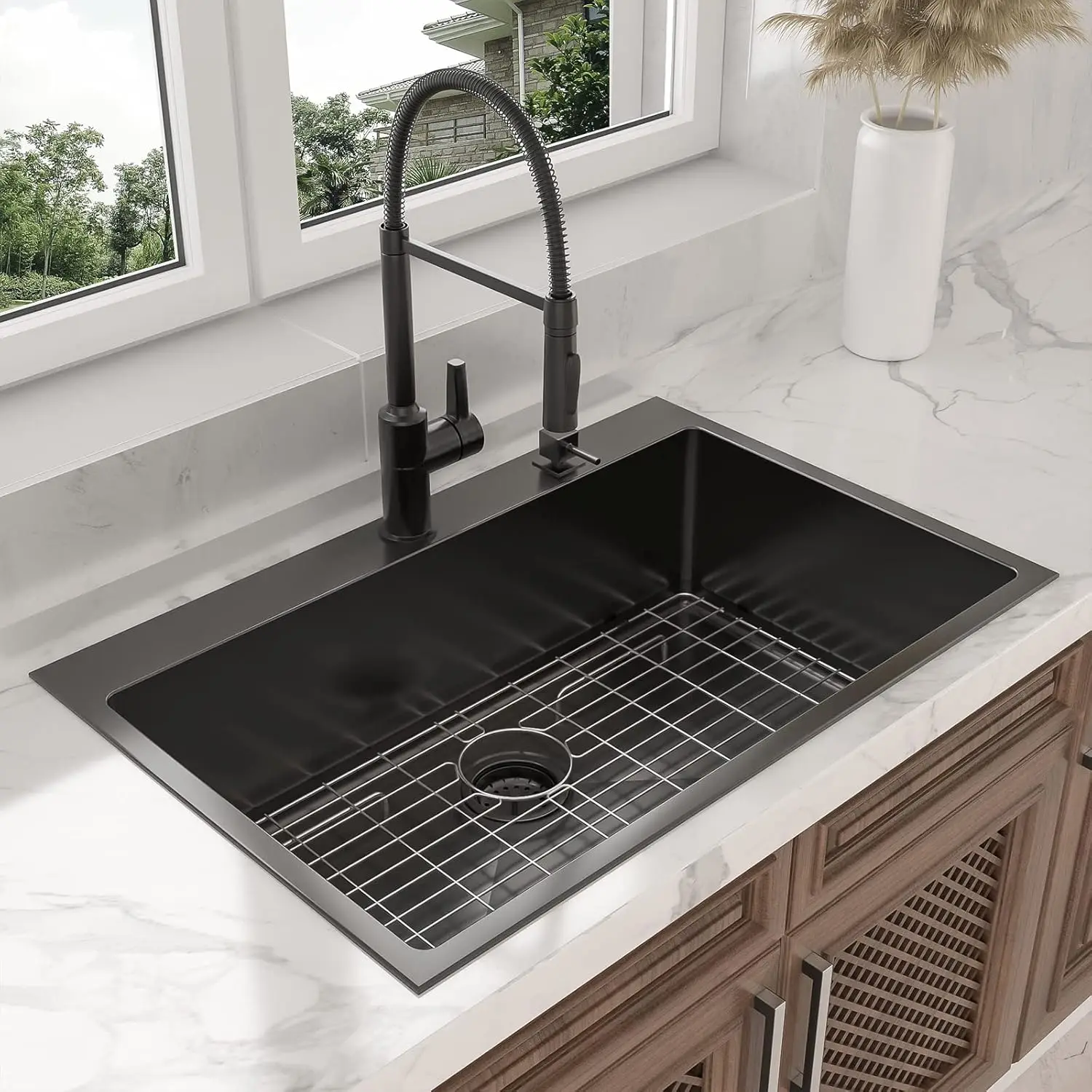 33 Black Kitchen Sink Drop In - Lordear 33x22 Gunmetal Black 16 Gauge Stainless Steel Drop In Kitchen Sinks R10 Round Corner Sin