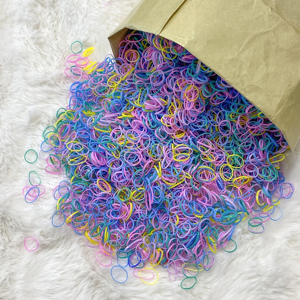 

500/1000Pcs Colourful Disposable Rubber Band Hair Ties for Children Girls Headband Ponytail Holder Bands Kids Hair Accessories