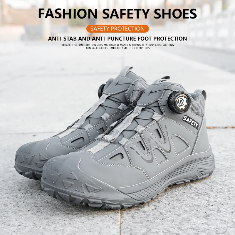Anti-Kick, Anti-Smash, Anti-Puncture Protective Shoes with Rubber Sole, Rotary Buckle, Safety Shoes, Work Shoes,