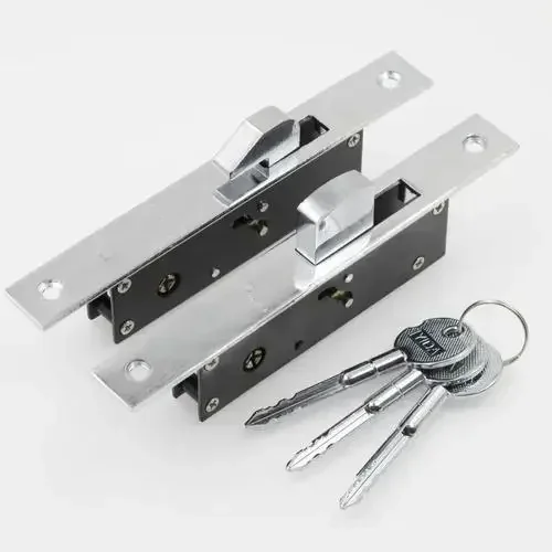 Sliding Door Hook lock Aluminum Alloy Window Locks Anti-Theft Safety Wood Gate Floor Lock With Cross Keys  For Wooden door