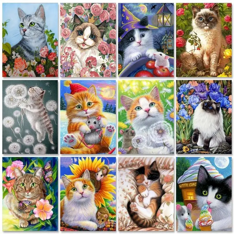 

Gatyztory 60x75cm Paint By Numbers Handmade Picture Drawing Cute Cat Painting Numbers Living Room Decor Animals Artwork