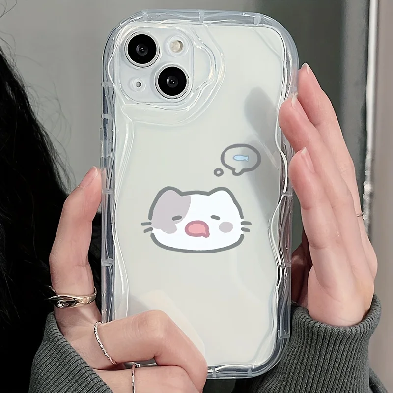 Cute Cartoon Cat Pattern Lens Protect 3D Wavy Edge Phone Case For Samsung Galaxy S23 S24 S25 S26 Ultra A27 A36 A55 A56 A57 Cover