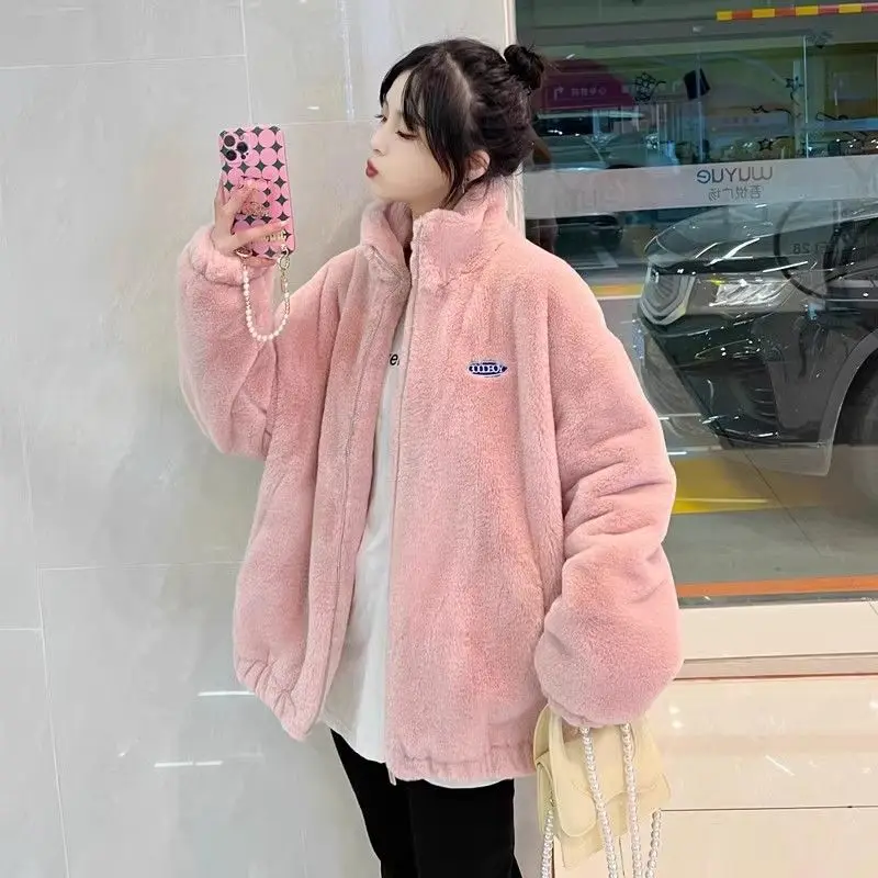 2025 New Loose-Fit Faux Rabbit Fur Collar Padded Winter Jacket – Thick, Plush, Cozy Women's Quilted Coat for Cold Weather